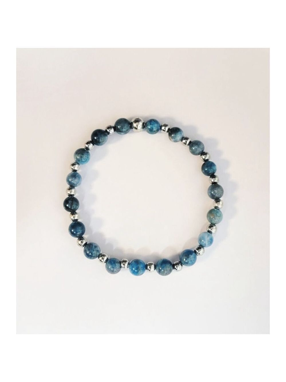 Blue Apatite Gemstone Beaded Bracelet 7 Inch